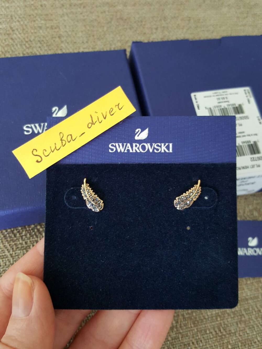 Swarovski Rose Gold Feather Climber Stud Earrings Pave Crystal Black Naughty - Picture 3 of 6
